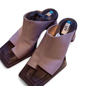 Eytys Lilac Leather Square-Toe Split Mule Heels